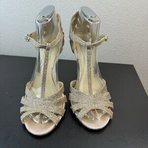 Betsey Johnson Gold Glitter Strappy‎ Heels Stilettos Womens - Size 8
